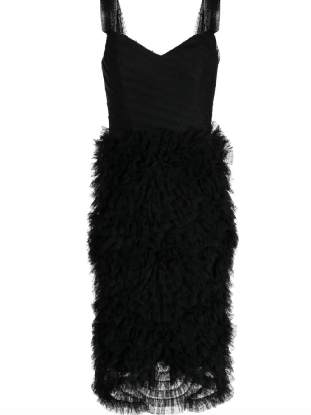 Marchesa Notte Sprinkled Dotted Tulle Textured Cocktail Midi Dress 14 NWT Black - Picture 2 of 8